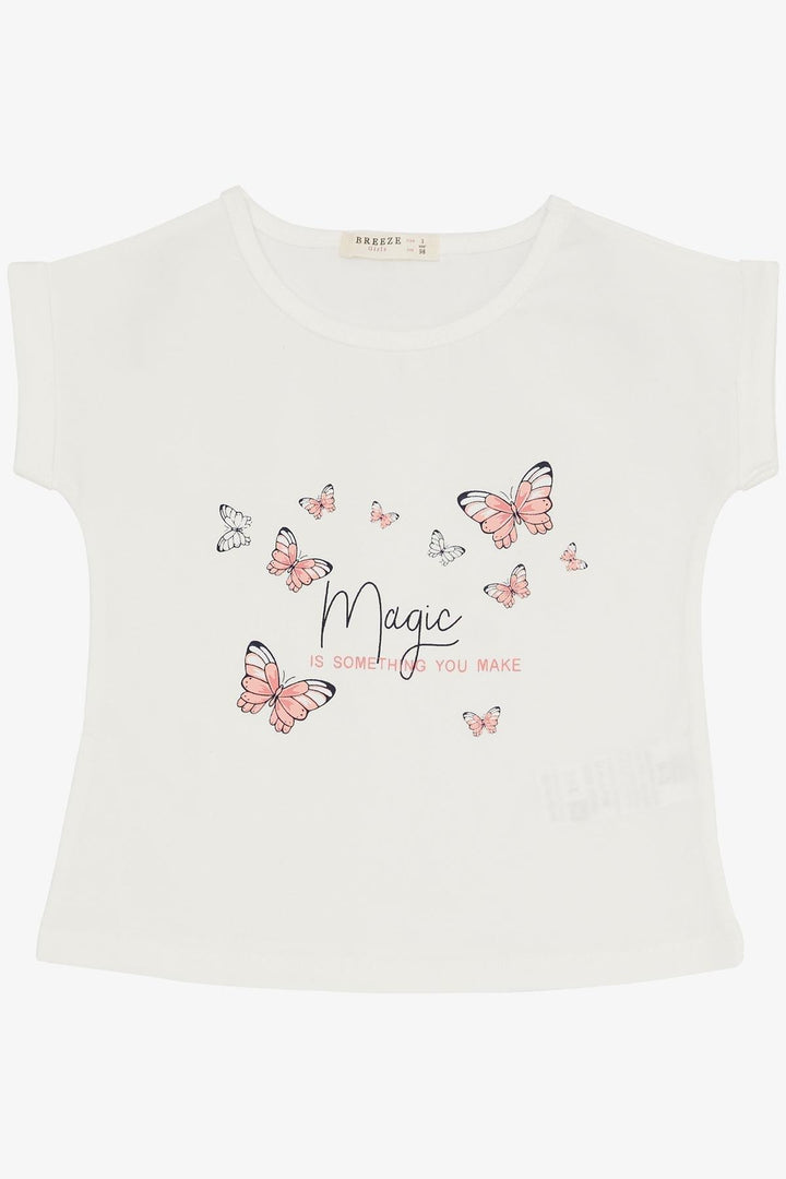 BRE Breeze Girl's Shorts Set with Butterfly Print, 3-8 Years, Beige - Avilés