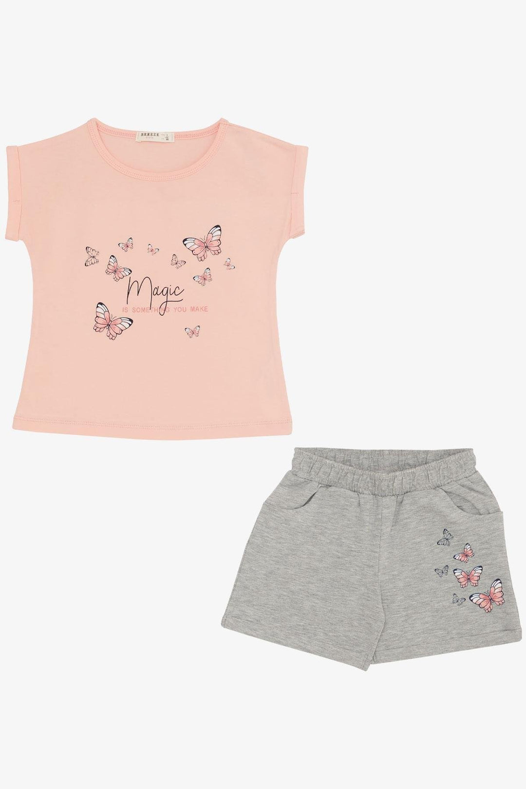 BRE Breeze Girl's Shorts Set with Butterfly Print, 3-8 Years, Salmon - Burnaby