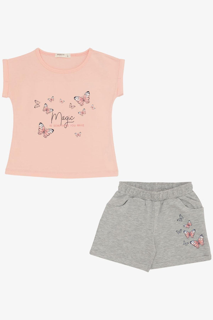 BRE Breeze Girl's Shorts Set with Butterfly Print, 3-8 Years, Salmon - Burnaby