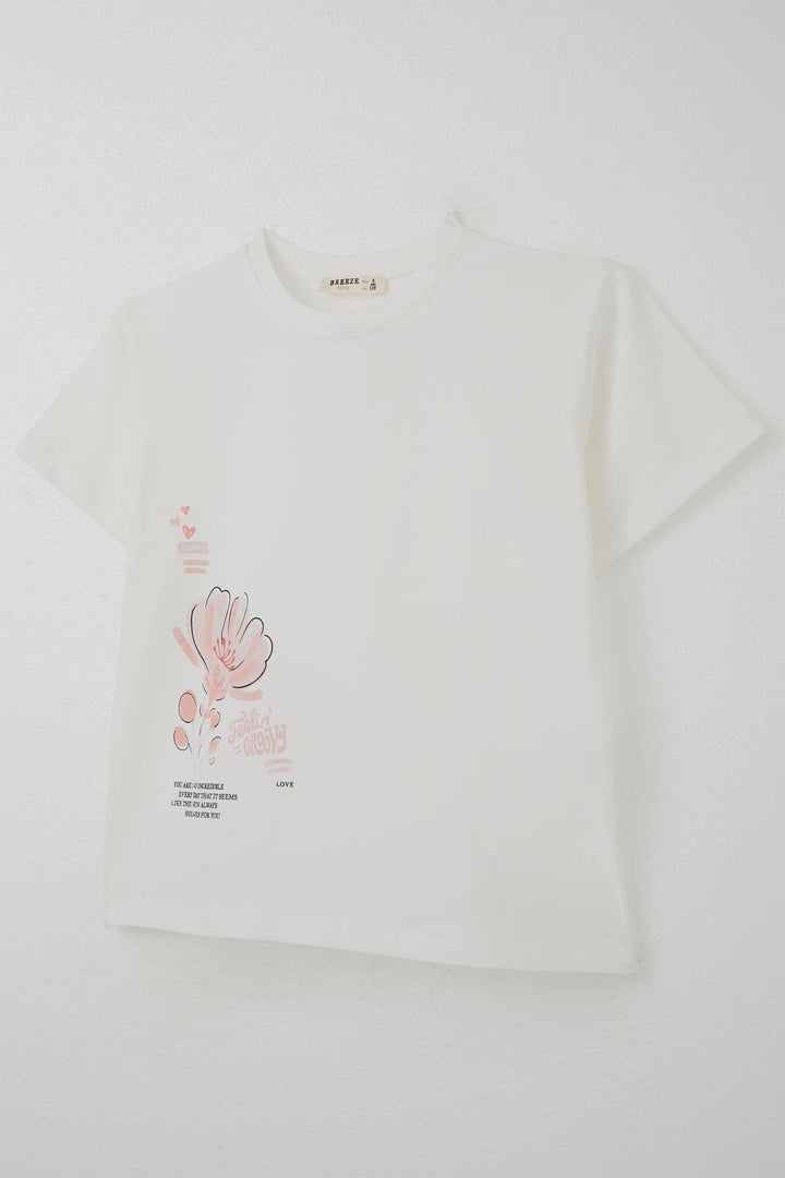 BRE Breeze Girl Child Shorts Set Love Themed Flower Printed 62 Years, Ecru - Durham