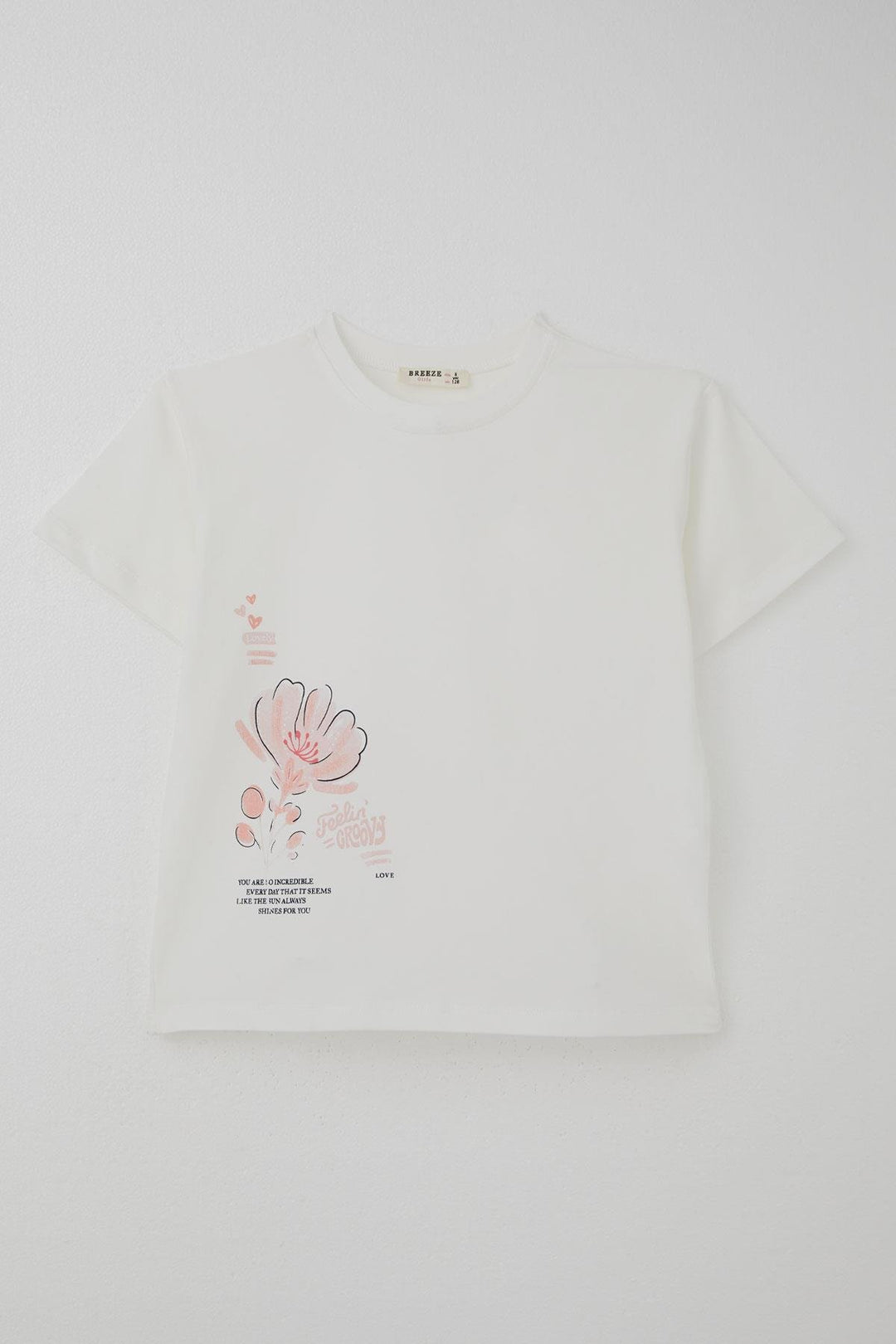 BRE Breeze Girl Child Shorts Set Love Themed Flower Printed 62 Years, Ecru - Durham