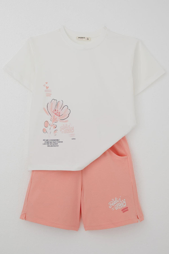 BRE Breeze Girl Child Shorts Set Love Themed Flower Printed 62 Years, Ecru - Durham