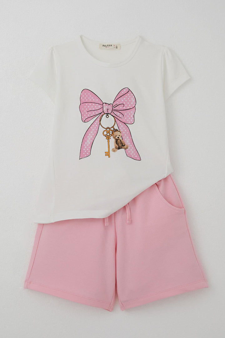 BRE Breeze Girl's Shorts Set with Magical Bow Print, 2-6 Years, Ecru - Ferrara