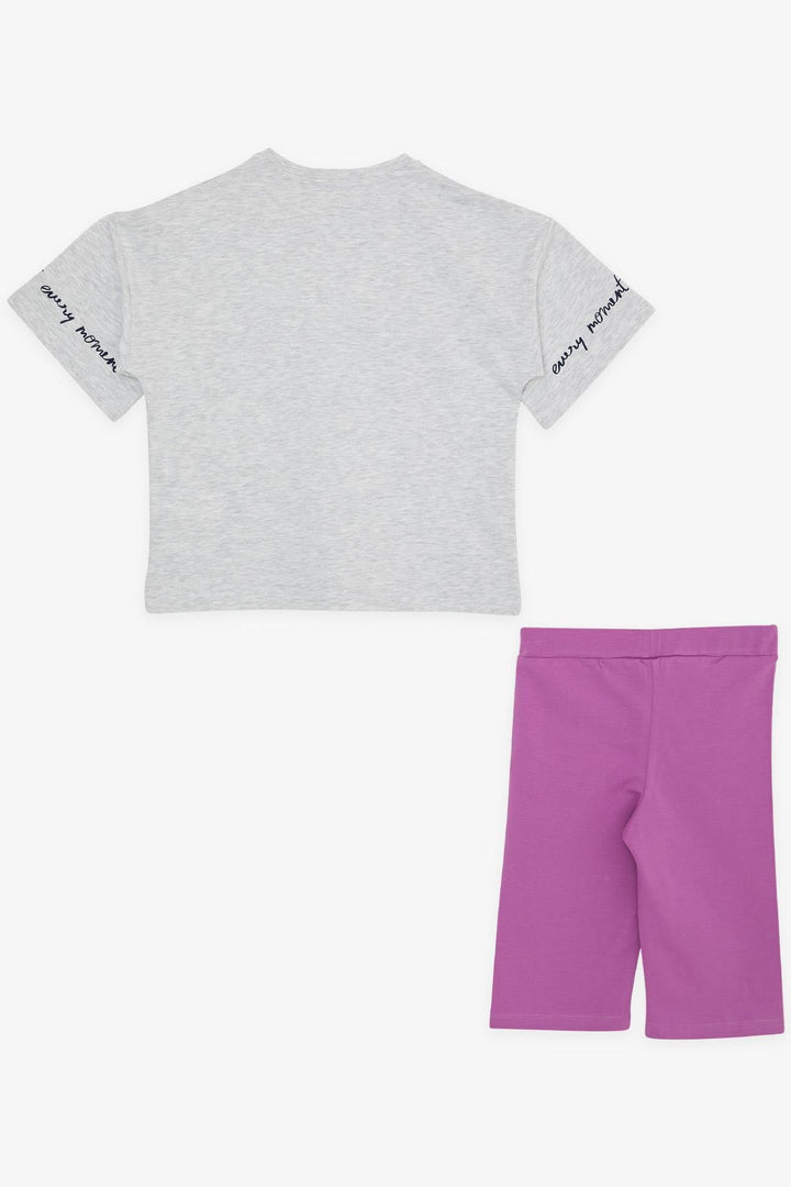 BRE Breeze Girl's Shorts Set with Printed Text for Ages 94, Light Grey Melange - Oxnard