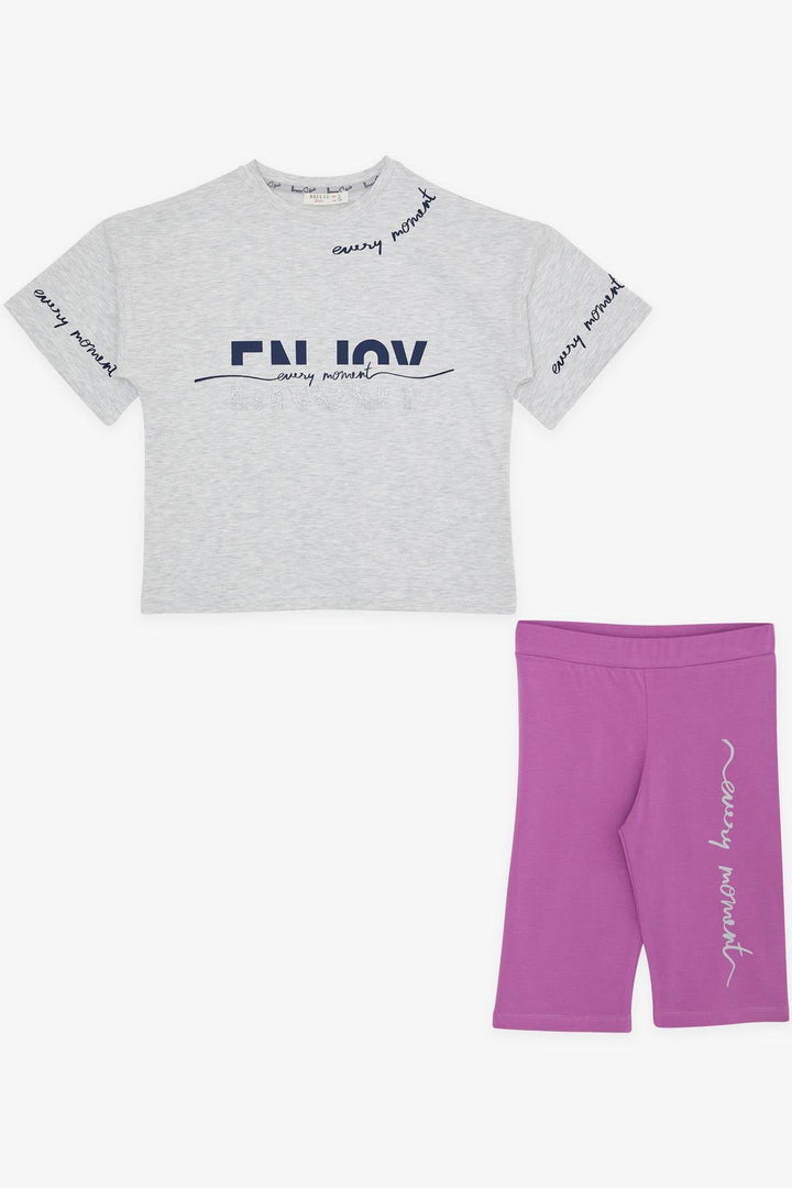 BRE Breeze Girl's Shorts Set with Printed Text for Ages 94, Light Grey Melange - Oxnard