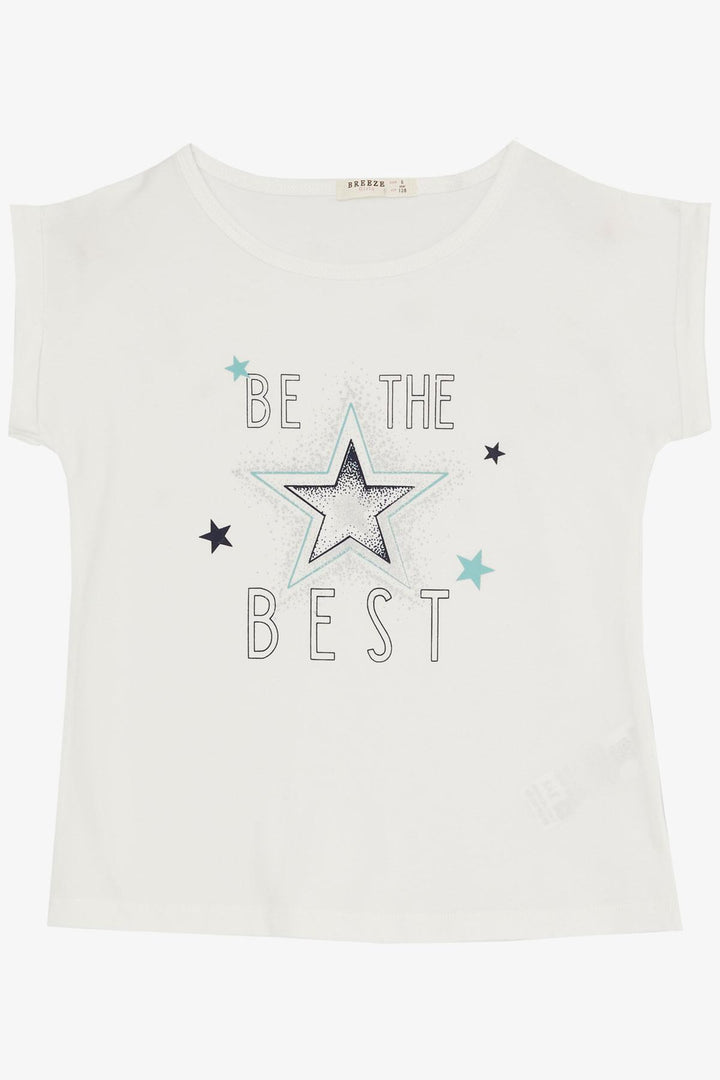 BRE Breeze Girl's Shorts Set with Star Print Elastic Waistband 50 Years, Ecru - Thonon-les-Bains