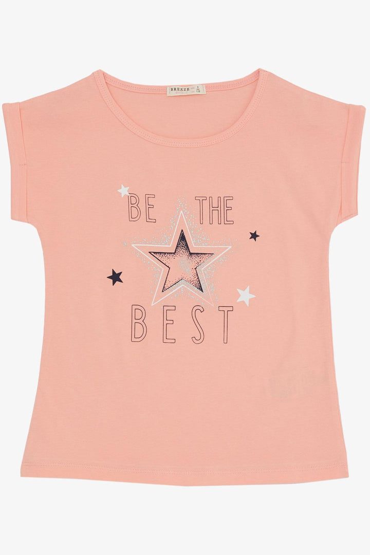 BRE Breeze Girl's Shorts Set with Star Print Elastic Waistband 50 Years, Salmon - El Centro