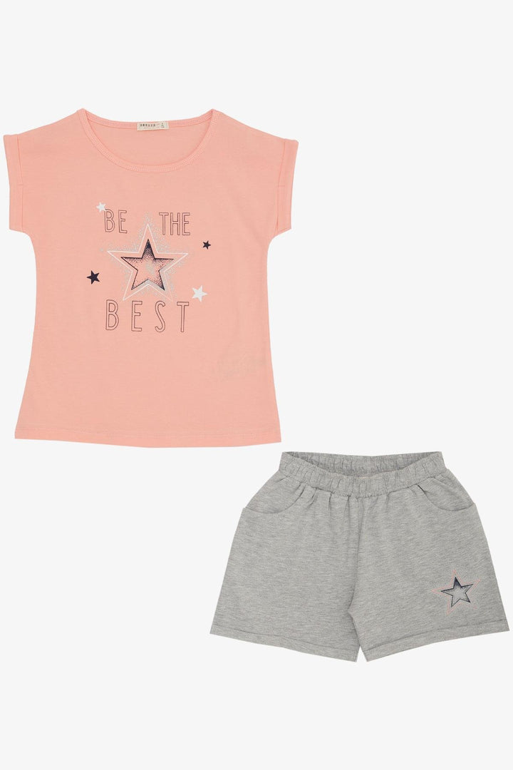 BRE Breeze Girl's Shorts Set with Star Print Elastic Waistband 50 Years, Salmon - El Centro
