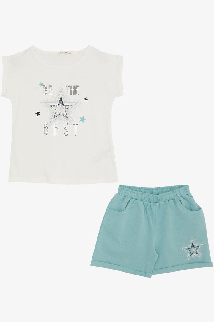 BRE Breeze Girl's Shorts Set with Star Print Elastic Waistband 50 Years, Ecru - Thonon-les-Bains