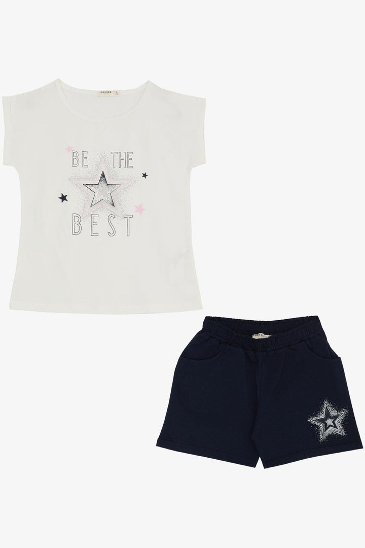 BRE Breeze Girl's Shorts Set with Star Print Elastic Waistband 50 Years, White - Dzhankoi