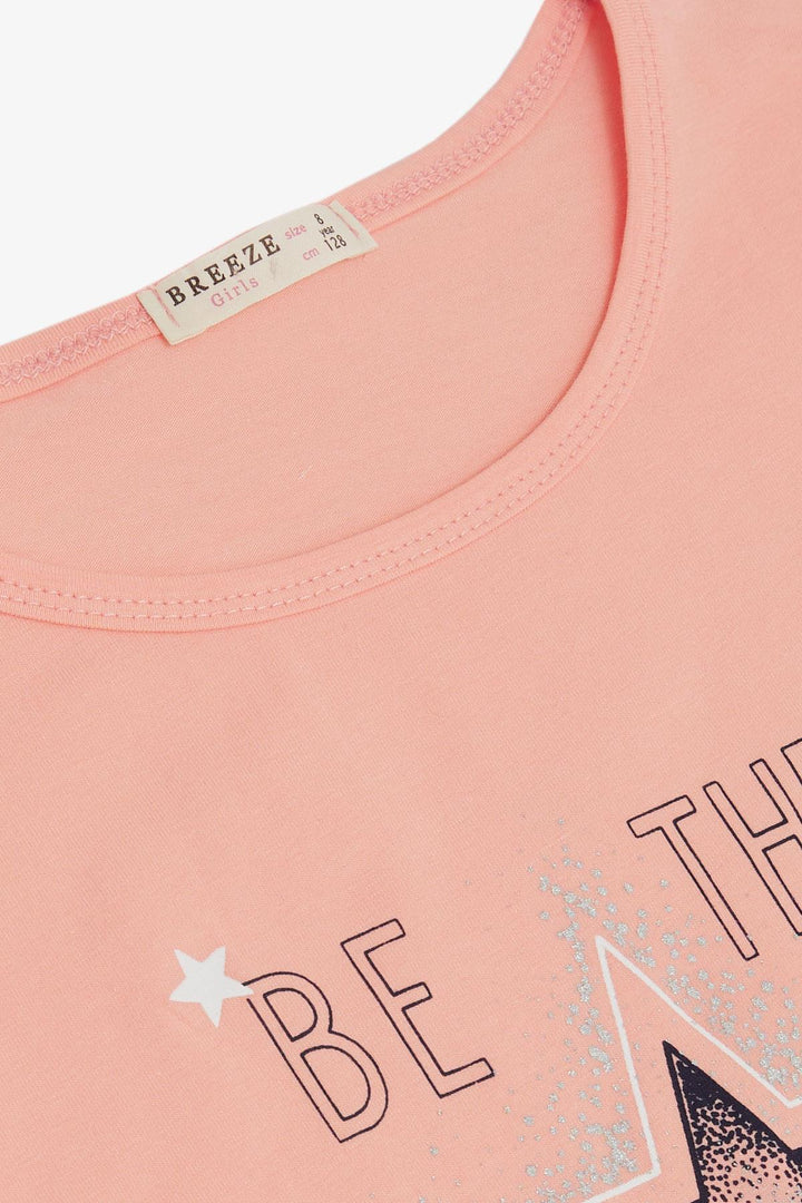 BRE Breeze Girl's Shorts Set with Star Print Elastic Waistband 50 Years, Salmon - El Centro