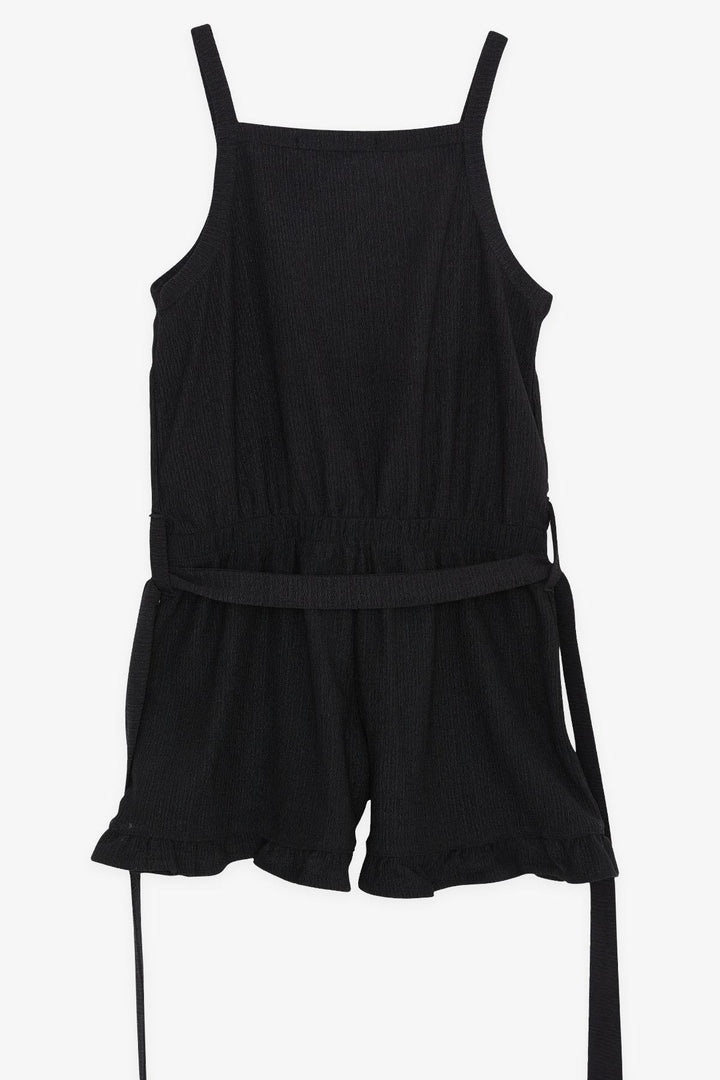 BRE Breeze Girl's Short Overall with Buttoned Waist Belt, 4-9 Years, Black - La Piedad