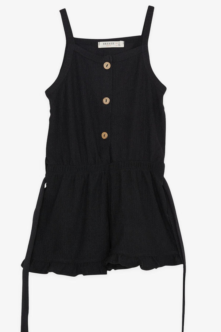 BRE Breeze Girl's Short Overall with Buttoned Waist Belt, 4-9 Years, Black - La Piedad