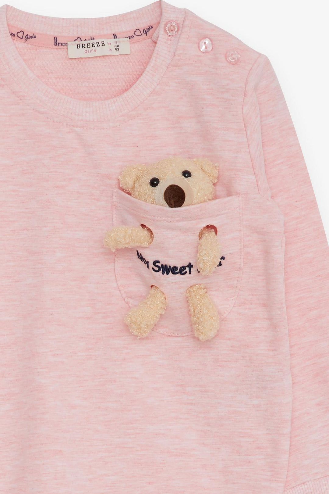 BRE Breeze Girl Child Sweatshirt with Bear Accessories 1.5-5 Years, Salmon Melange - Bishops Stortford