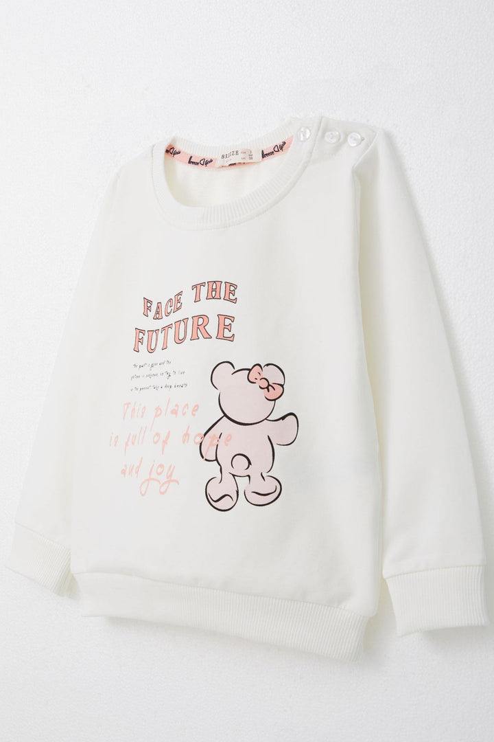 BRE Breeze Girl Child Sweatshirt Bear & Text Printed 1.5-5 Years, Ecru - Zamora