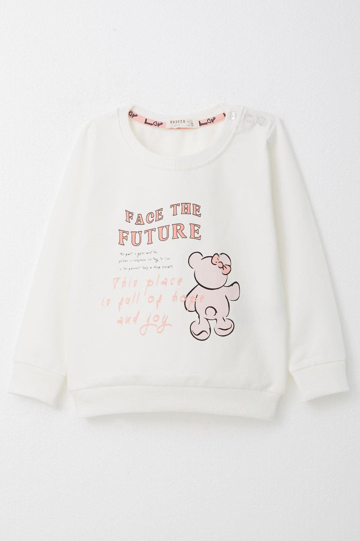 BRE Breeze Girl Child Sweatshirt Bear & Text Printed 1.5-5 Years, Ecru - Zamora
