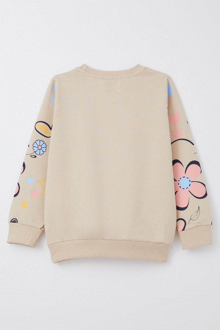 BRE Breeze Girl Child Sweatshirt Spring Themed Flower Patterned 2-6 Years, Beige - Bethlehem