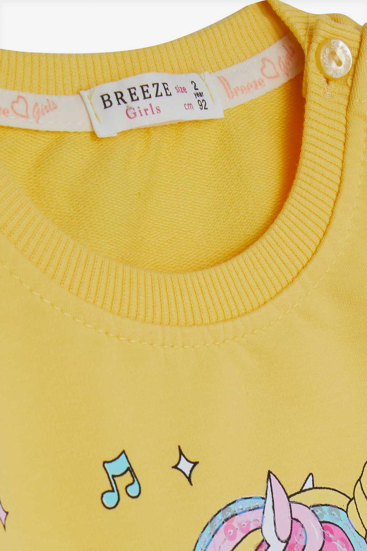 BRE Breeze Girl Child Sweatshirt Printed Sequined Unicorn 2-6 Years, Yellow - Grand Prairie