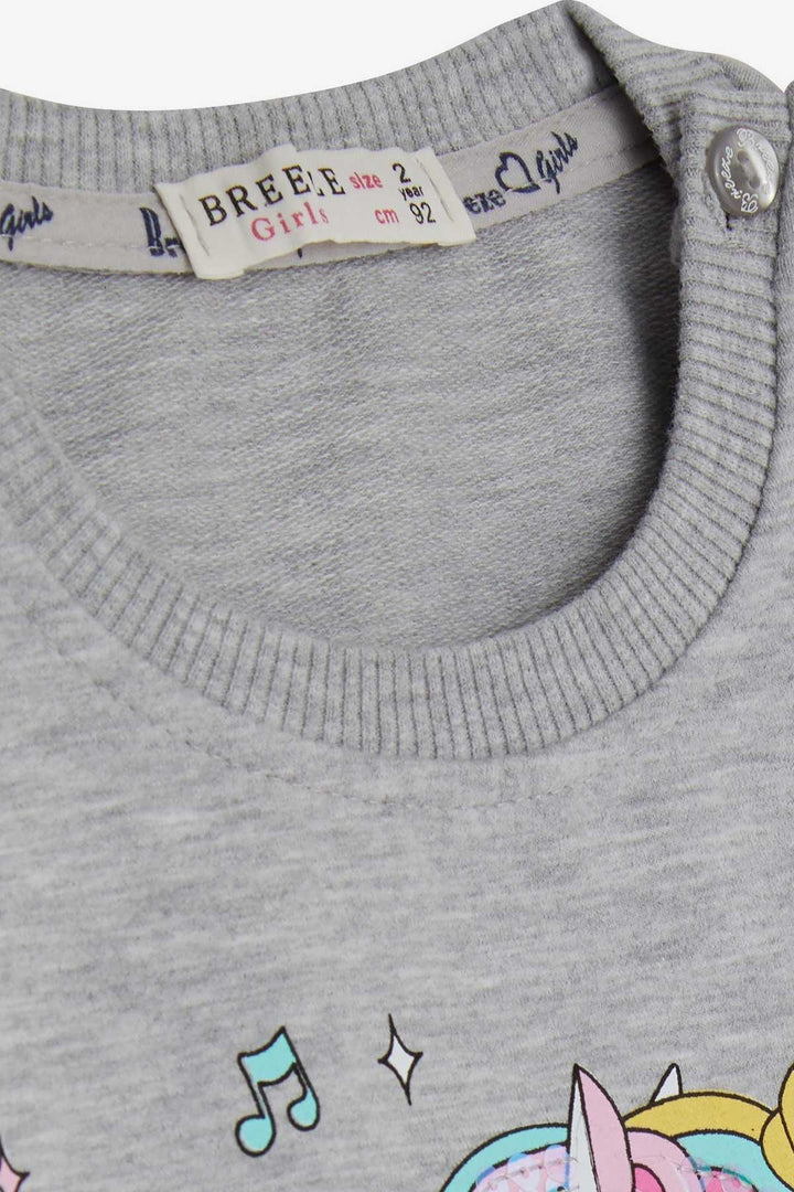 BRE Breeze Girl Child Sweatshirt Printed Sequined Unicorn 2-6 Years, Gray Melange - Whangarei