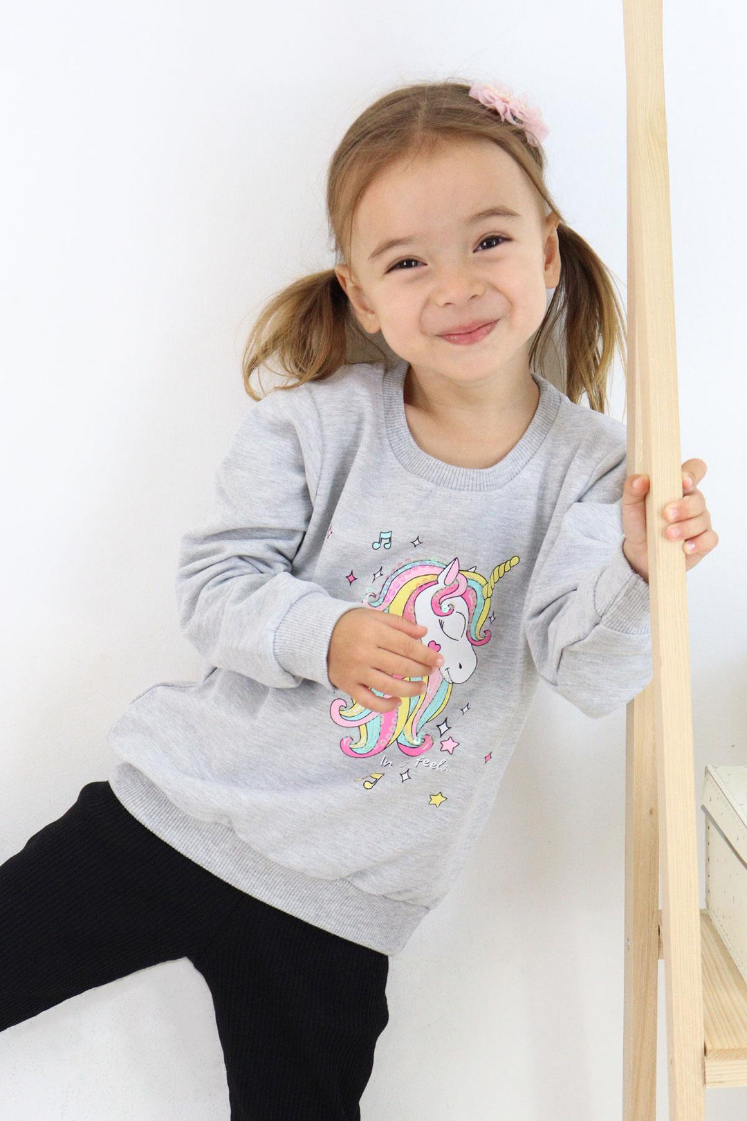 BRE Breeze Girl Child Sweatshirt Printed Sequined Unicorn 2-6 Years, Gray Melange - Whangarei