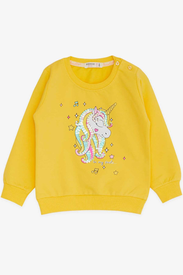 BRE Breeze Girl Child Sweatshirt Printed Sequined Unicorn 2-6 Years, Yellow - Grand Prairie