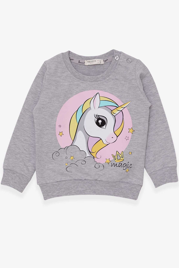 BRE Breeze Girl Child Sweatshirt Printed Unicorn 1.5-5 Years, Gray Melange - Acayucan