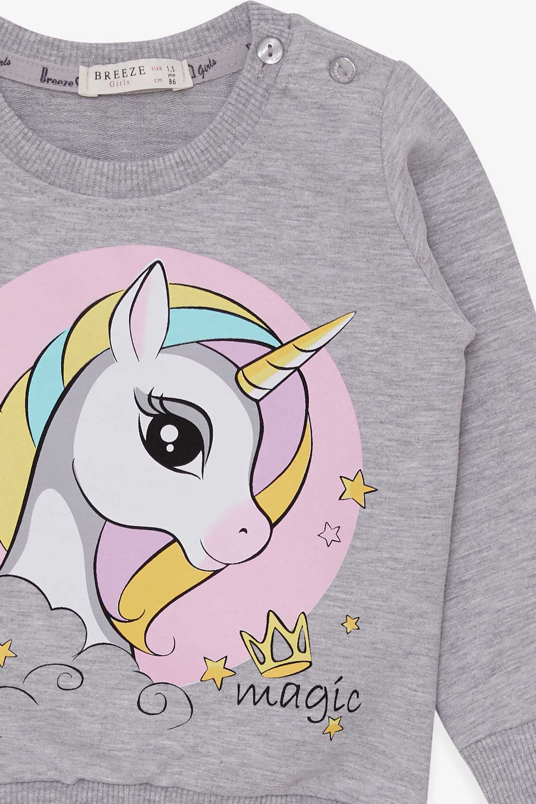 BRE Breeze Girl Child Sweatshirt Printed Unicorn 1.5-5 Years, Gray Melange - Acayucan