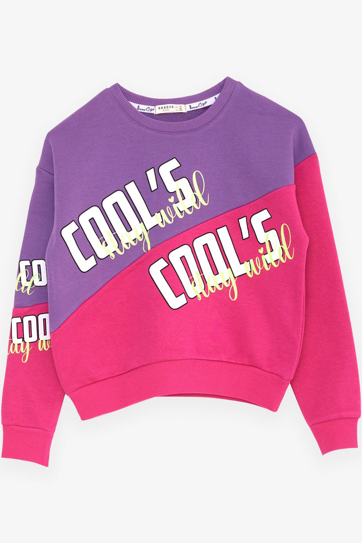 BRE Breeze Girl's Sweatshirt Block Pattern Printed with Text 104 Years, Purple - Sesto Fiorentino