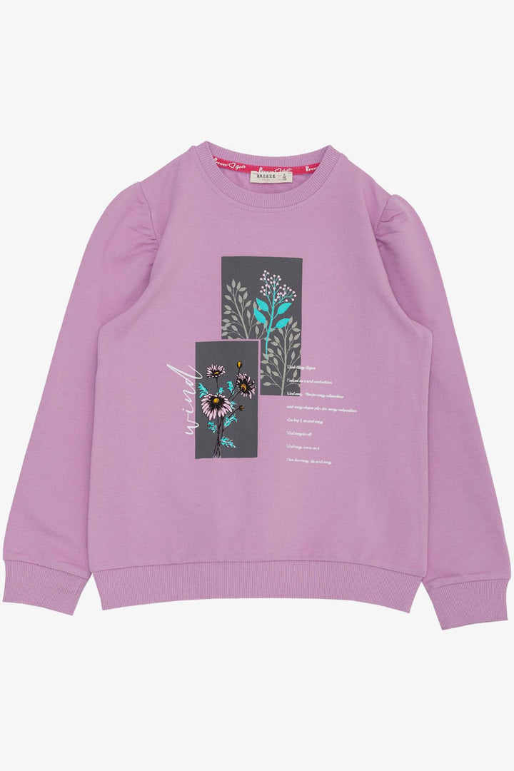 BRE Breeze Girl's Sweatshirt Flower & Text Printed 62 Years, Purple - Temple