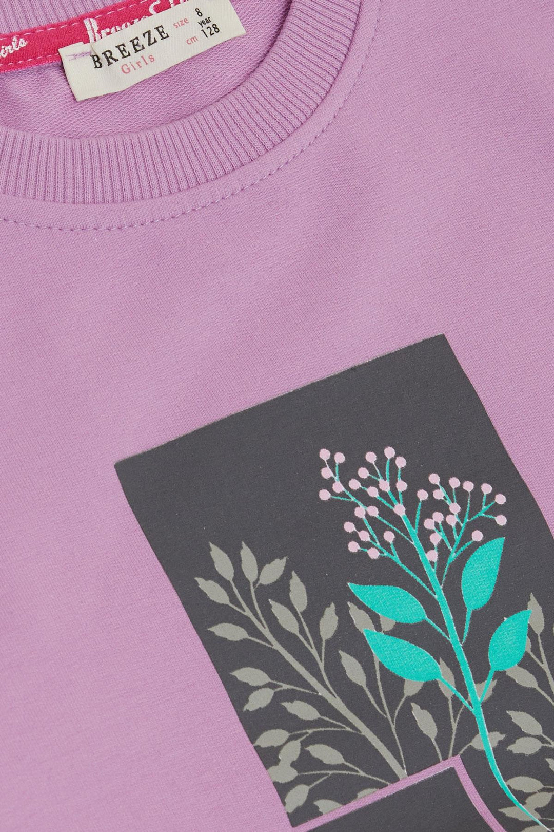 BRE Breeze Girl's Sweatshirt Flower & Text Printed 62 Years, Purple - Temple