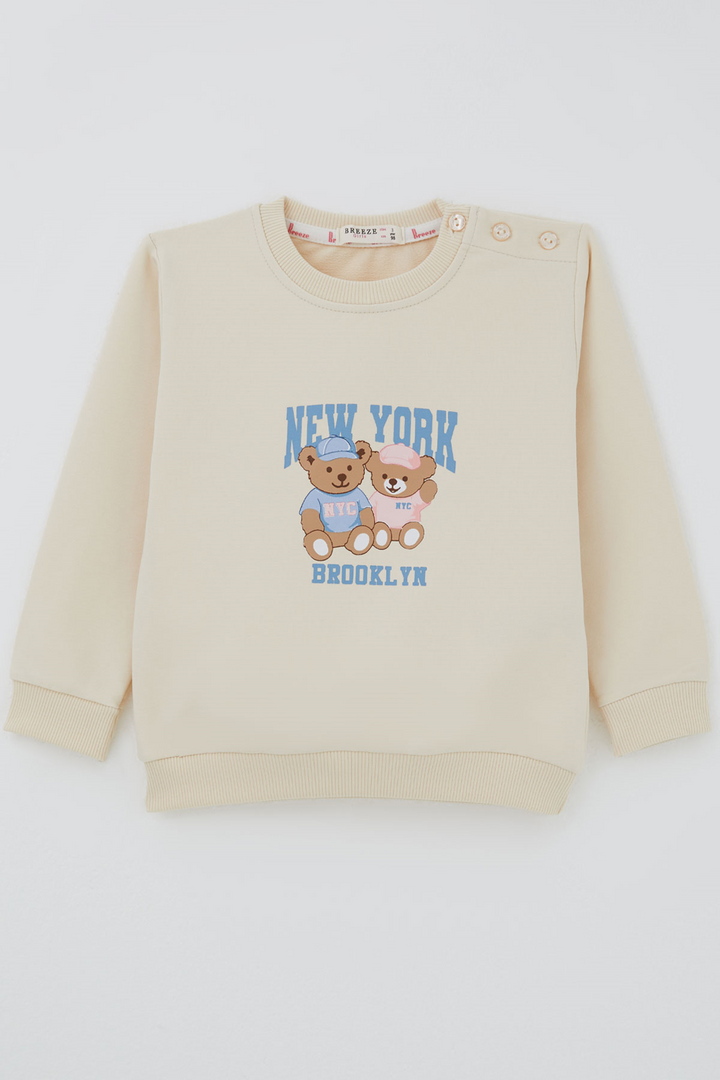 BRE Breeze Kız Çocuk Sweatshirt Dost Ayıcıklar Baskılı 1.5-5 Yaş , Krem - Waterloo