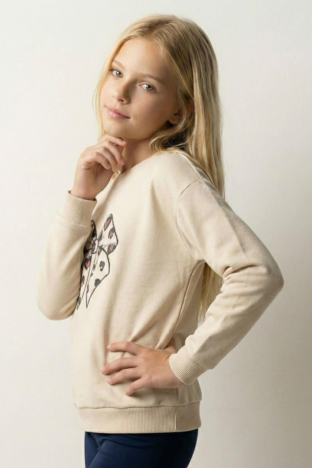BRE Breeze Kız Çocuk Sweatshirt Fiyonk Baskı Nakışlı Yazılı 62 Yaş, Krem - Palmerston North