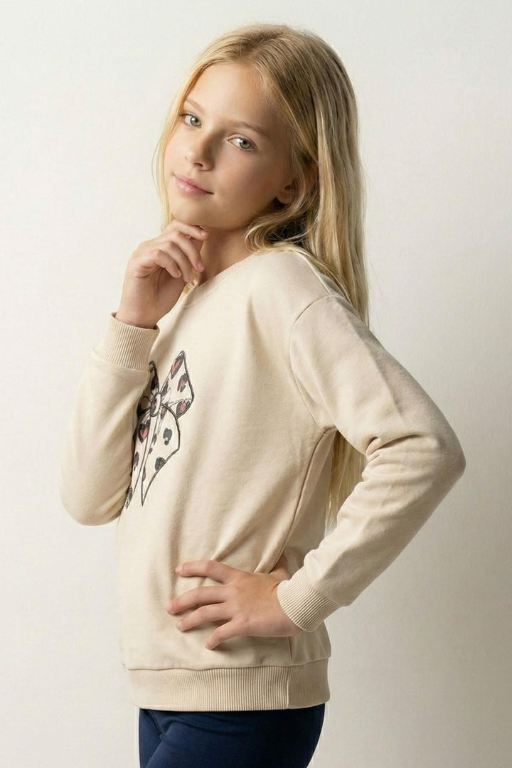 BRE Breeze Kız Çocuk Sweatshirt Fiyonk Baskı Nakışlı Yazılı 62 Yaş, Krem - Palmerston North