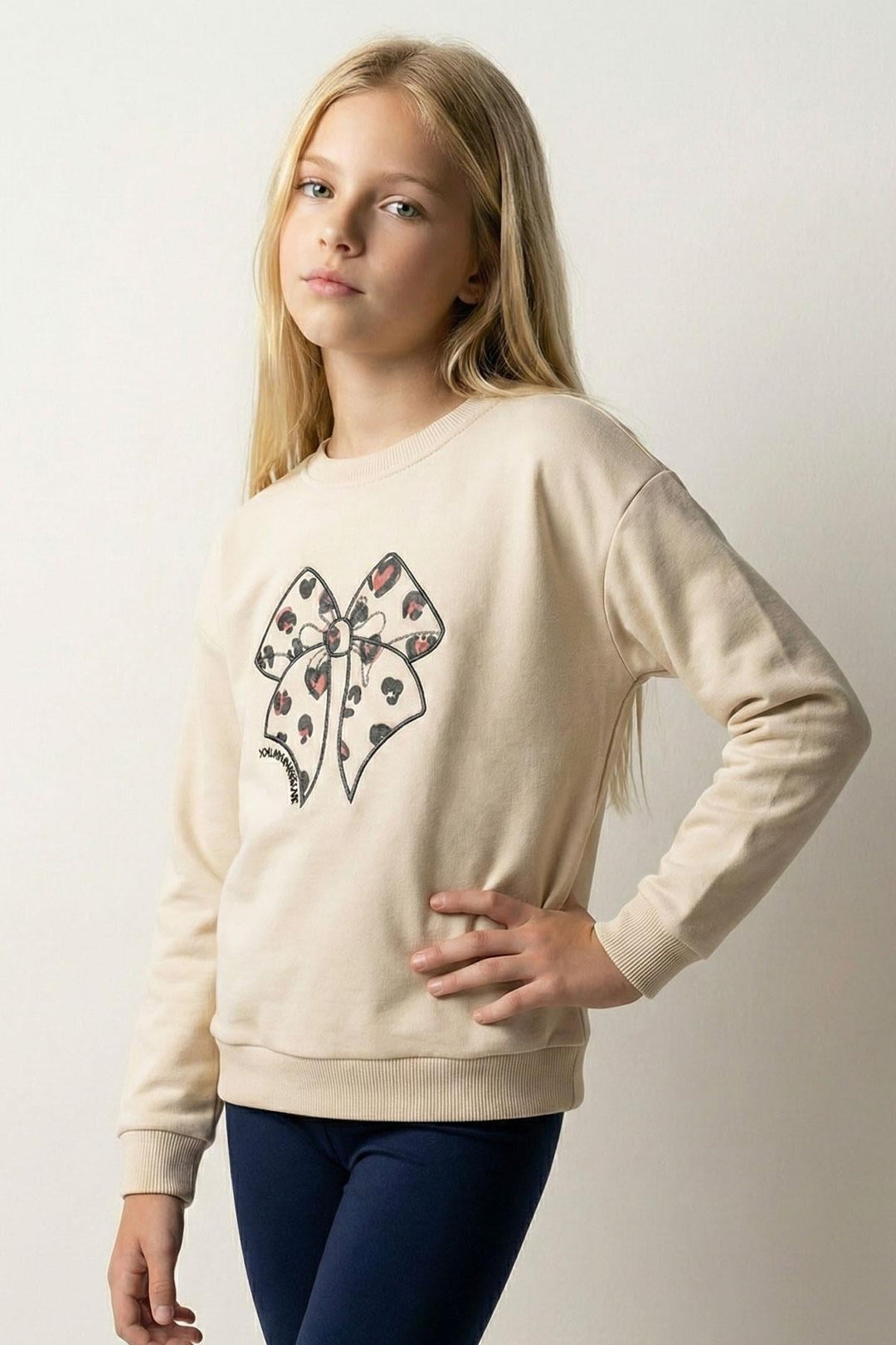 BRE Breeze Kız Çocuk Sweatshirt Fiyonk Baskı Nakışlı Yazılı 62 Yaş, Krem - Palmerston North