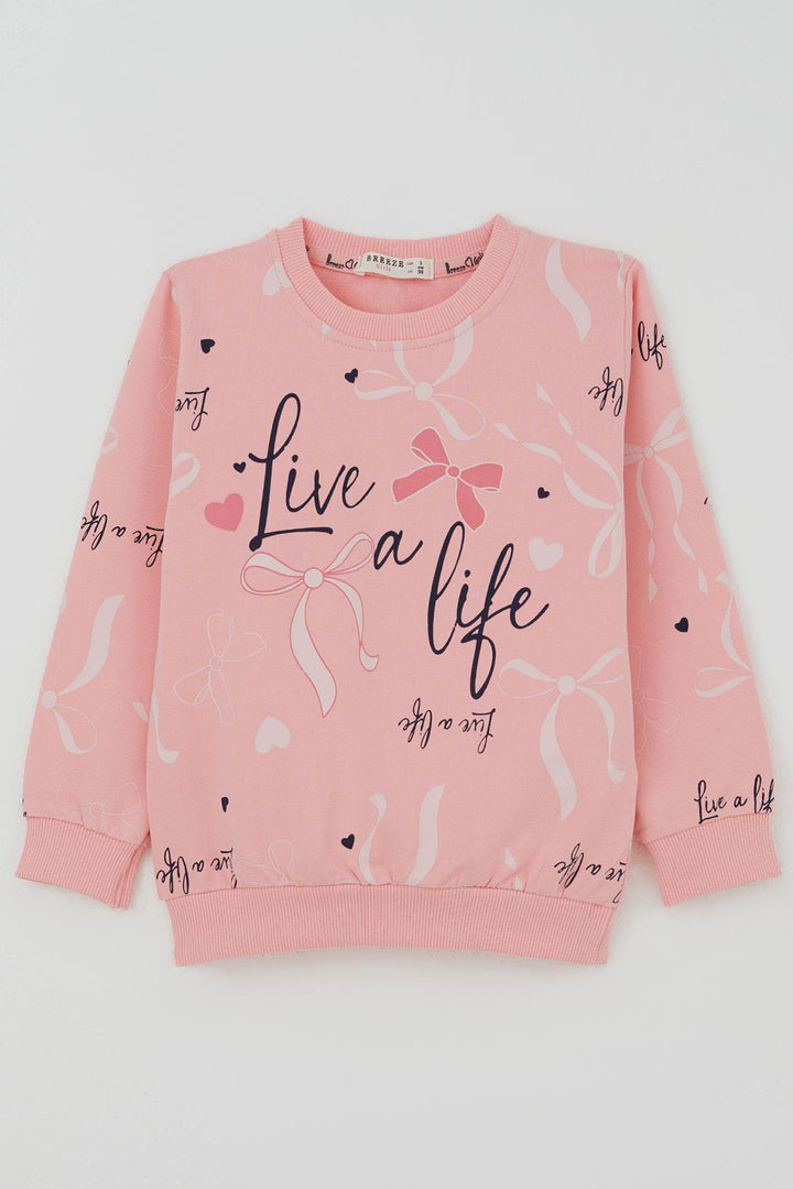BRE Breeze Kız Çocuk Sweatshirt Fiyonk & Kalp Baskılı 3-8 Yaş, Pembe - Houten