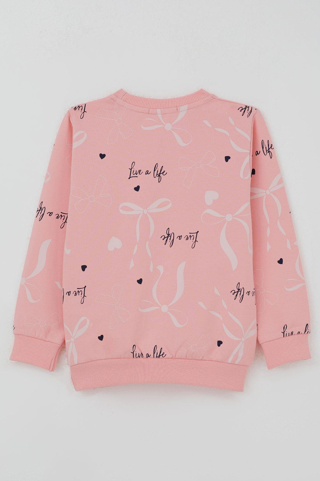 BRE Breeze Kız Çocuk Sweatshirt Fiyonk & Kalp Baskılı 3-8 Yaş, Pembe - Houten