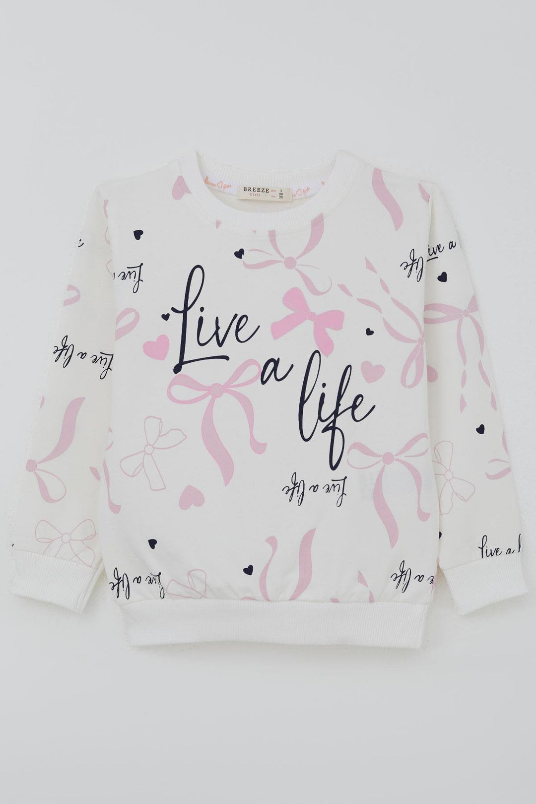 BRE Breeze Kız Çocuk Sweatshirt Fiyonk & Kalp Baskılı 3-8 Yaş, Ekru - Anaheim