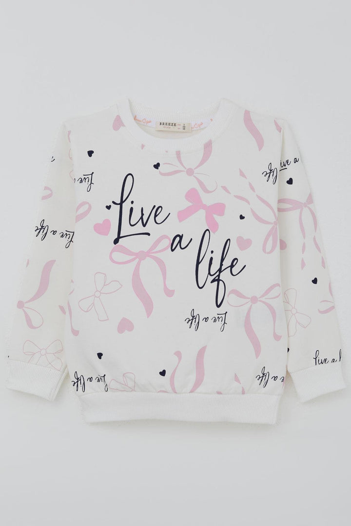 BRE Breeze Kız Çocuk Sweatshirt Fiyonk & Kalp Baskılı 3-8 Yaş, Ekru - Oregon City
