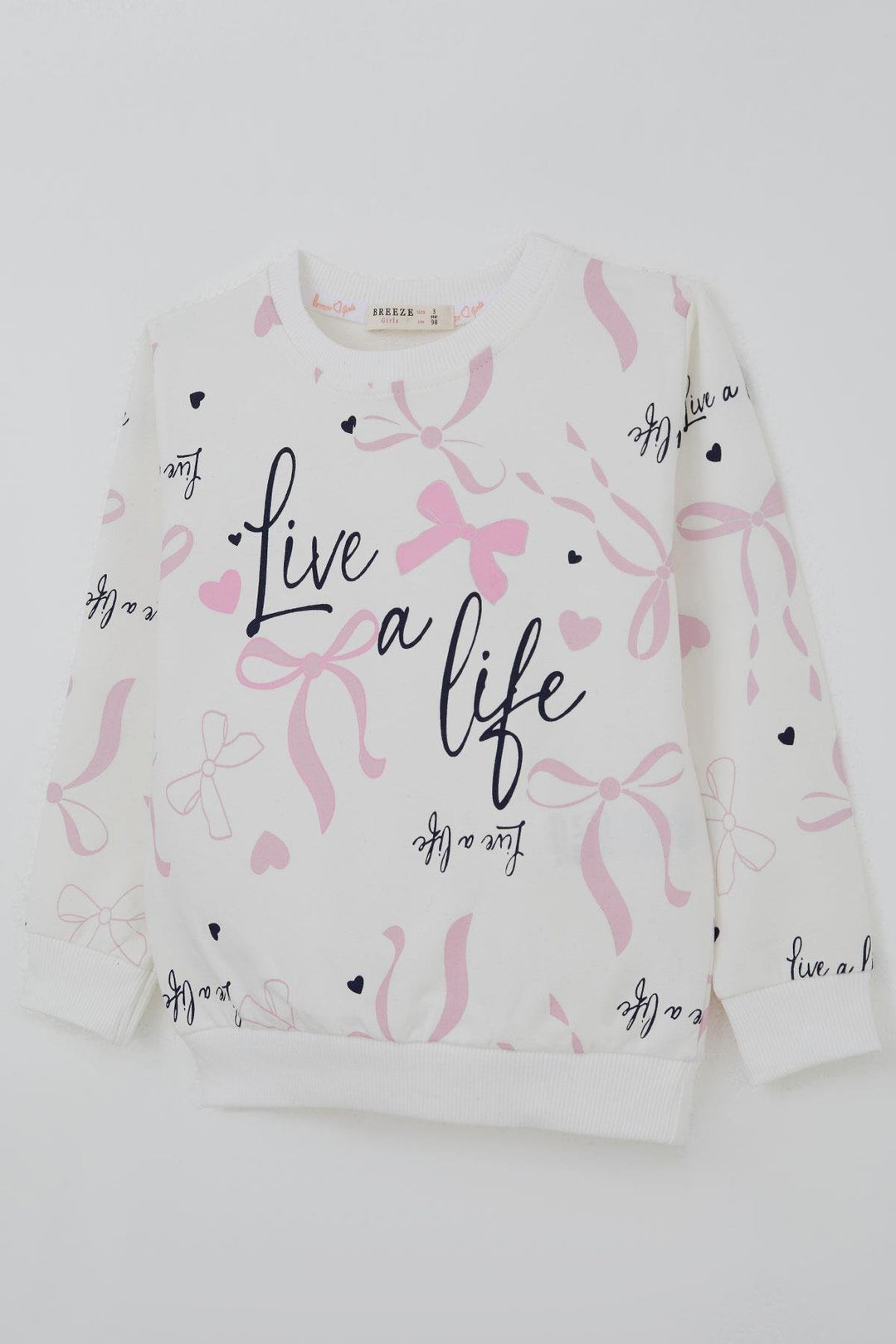 BRE Breeze Kız Çocuk Sweatshirt Fiyonk & Kalp Baskılı 3-8 Yaş, Ekru - Anaheim