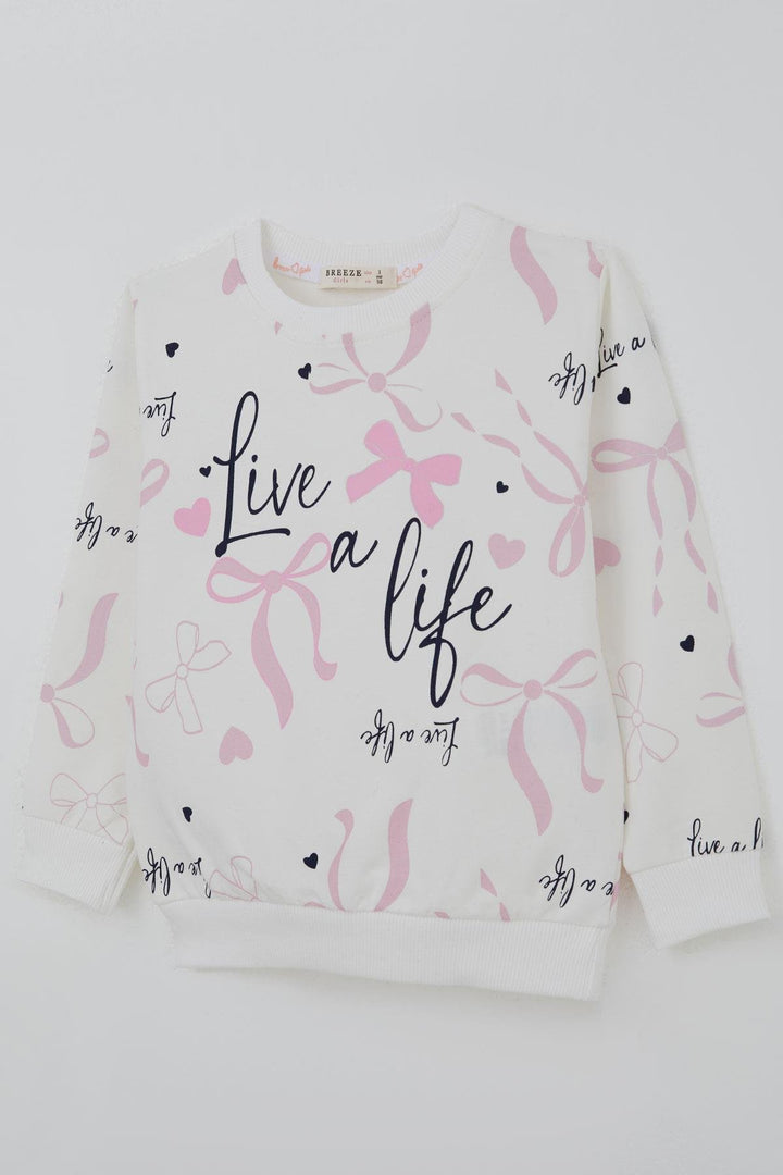 BRE Breeze Kız Çocuk Sweatshirt Fiyonk & Kalp Baskılı 3-8 Yaş, Ekru - Anaheim