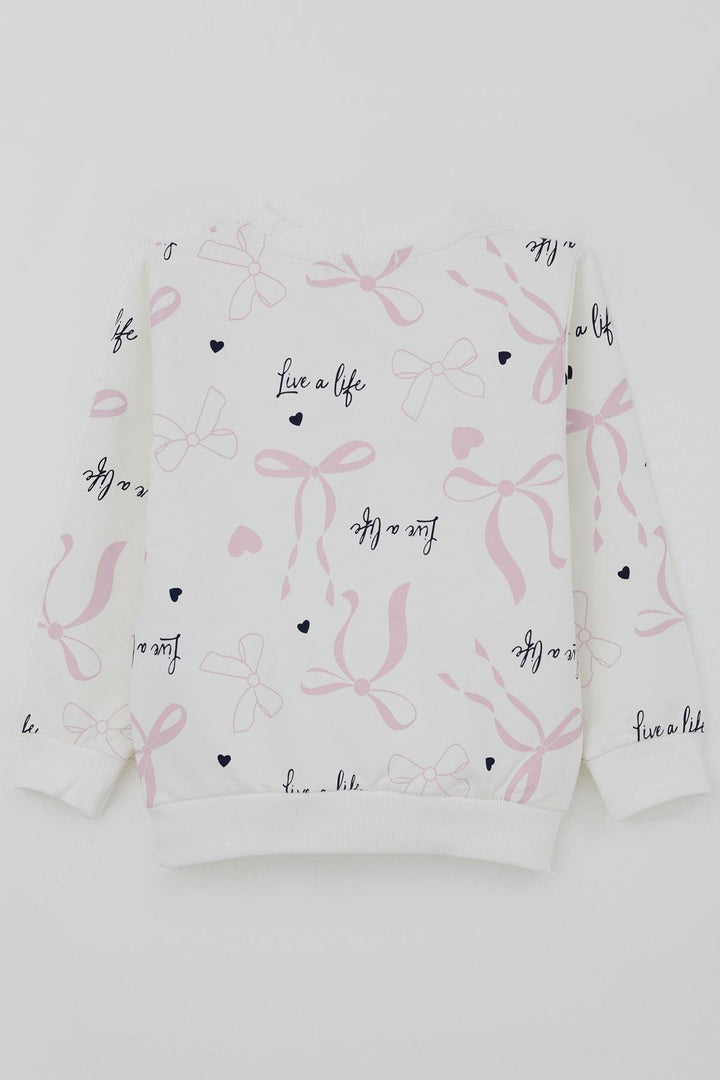 BRE Breeze Kız Çocuk Sweatshirt Fiyonk & Kalp Baskılı 3-8 Yaş, Ekru - Oregon City