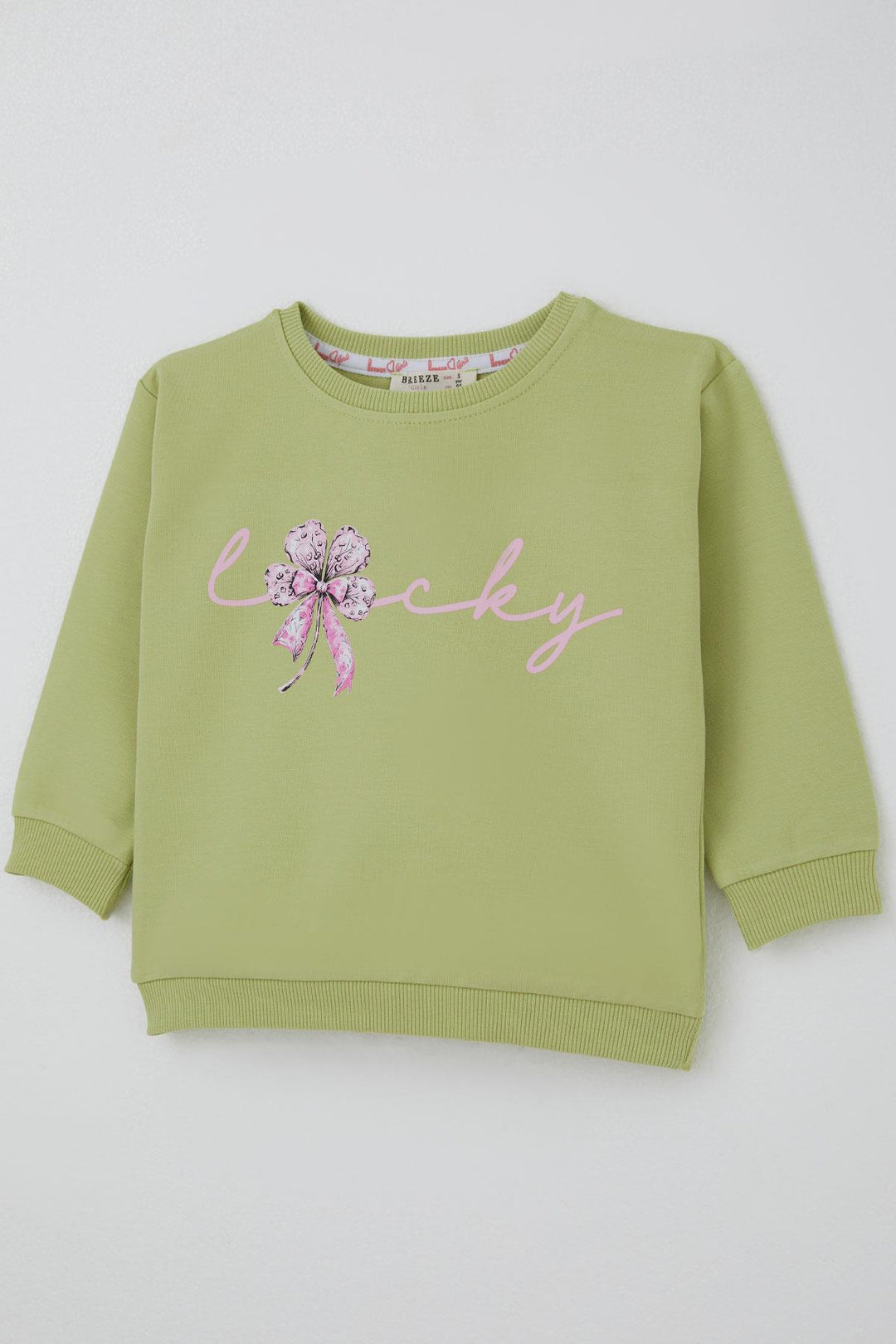BRE Breeze Kız Çocuk Sweatshirt Fiyonklu Çiçek Baskılı 2-6 Yaş, Fıstık Yeşili - Scheveningen
