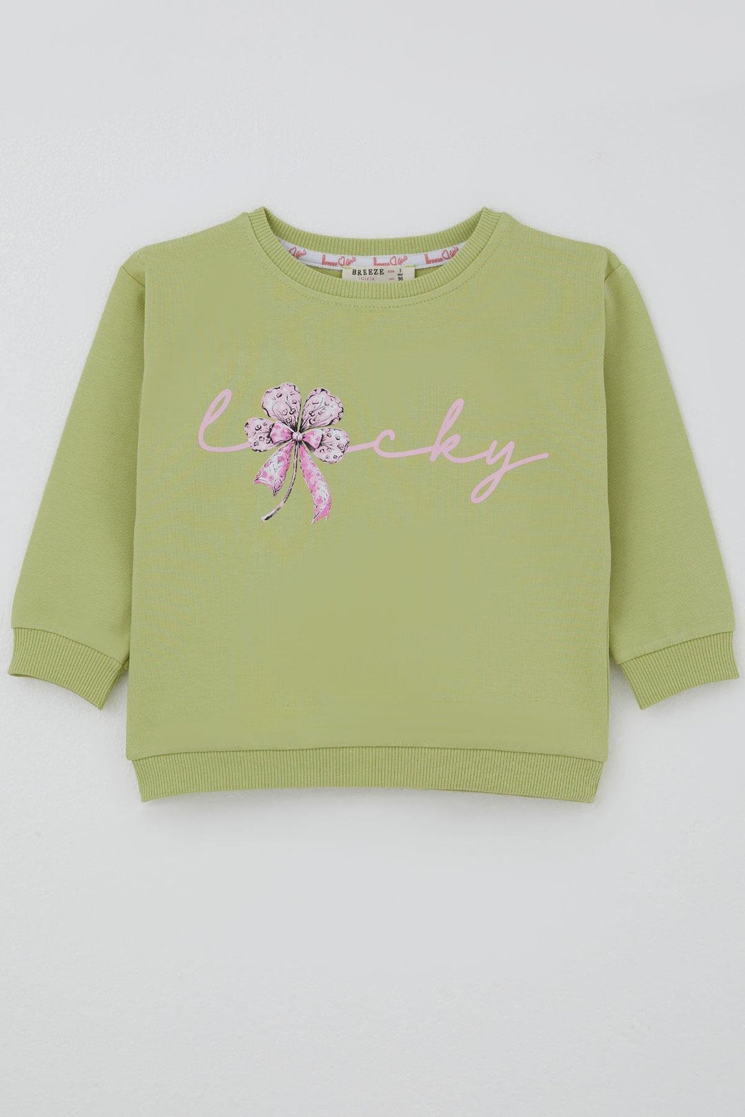 BRE Breeze Kız Çocuk Sweatshirt Fiyonklu Çiçek Baskılı 2-6 Yaş, Fıstık Yeşili - Scheveningen