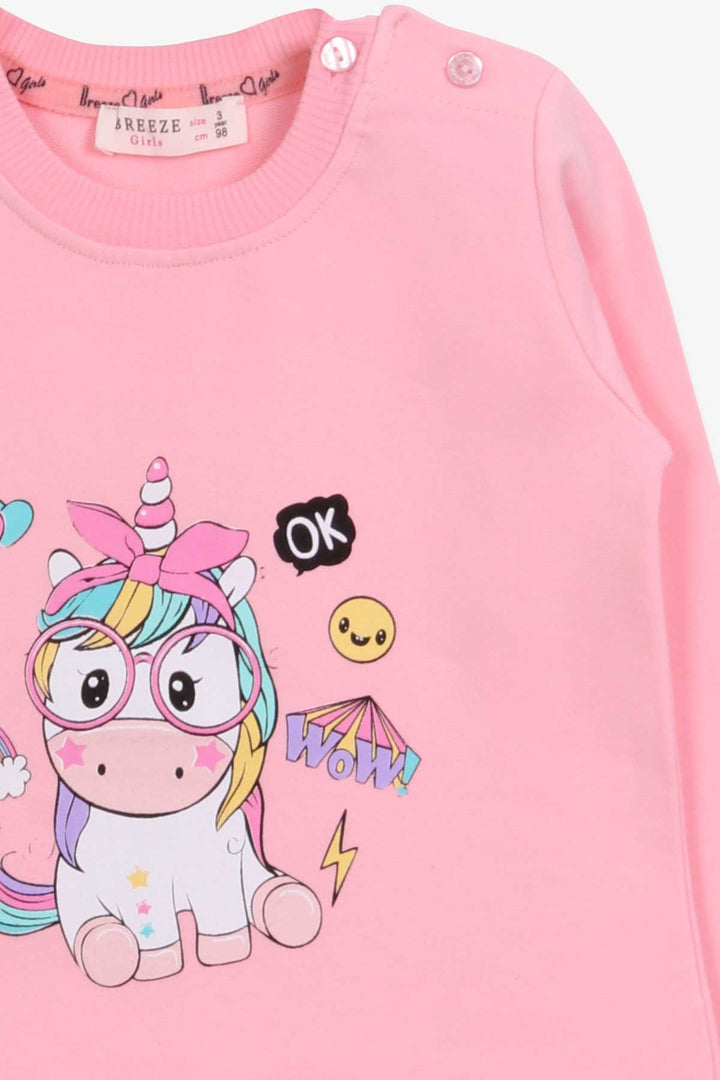 BRE Breeze Girl Child Sweatshirt with Glasses Unicorn Print, 1-4 Years, Powder - Fountain Valley