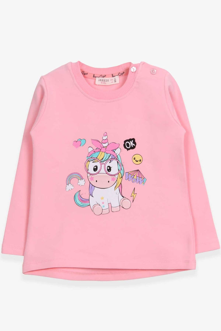 BRE Breeze Girl Child Sweatshirt with Glasses Unicorn Print, 1-4 Years, Powder - Fountain Valley