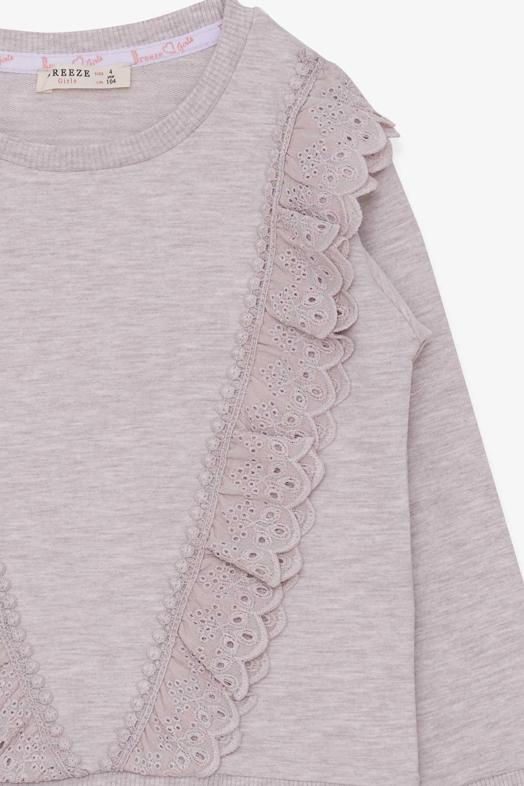 BRE Breeze Girl Child Sweatshirt with Lace 4-9 Years, Beige Melange - Actopan