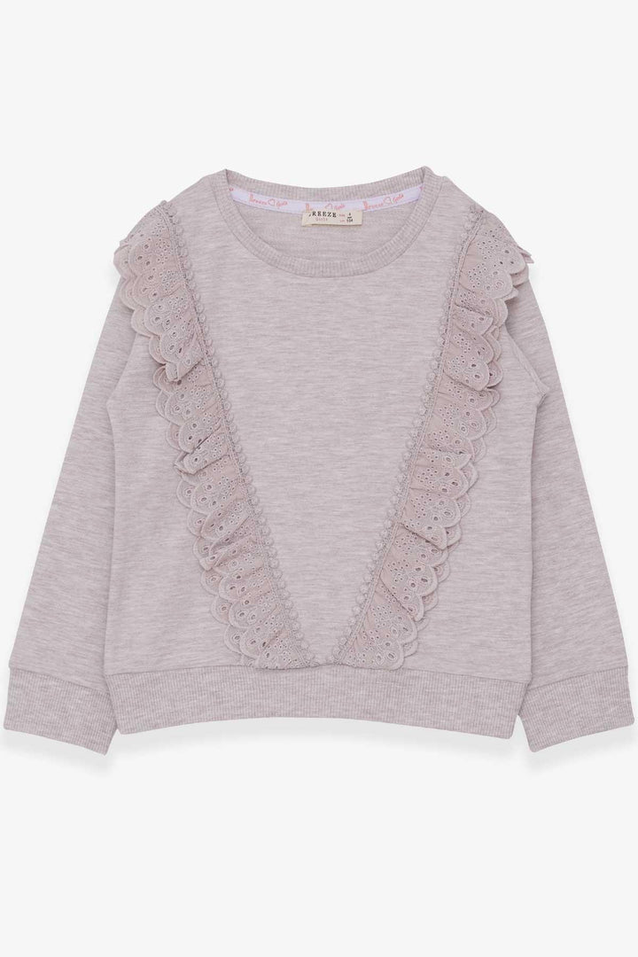 BRE Breeze Girl Child Sweatshirt with Lace 4-9 Years, Beige Melange - Actopan