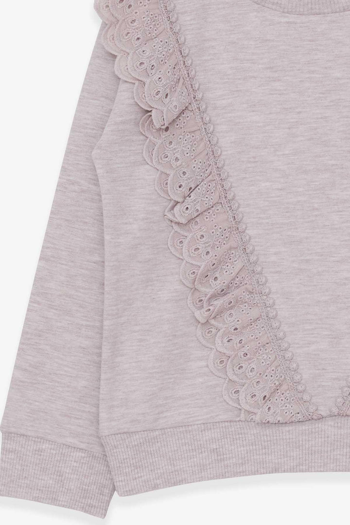 BRE Breeze Girl Child Sweatshirt with Lace 4-9 Years, Beige Melange - Actopan