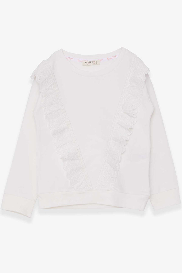 BRE Breeze Girl Child Sweatshirt with Lace, 4-9 Years, Beige - Saint-Jean-sur-Richelieu