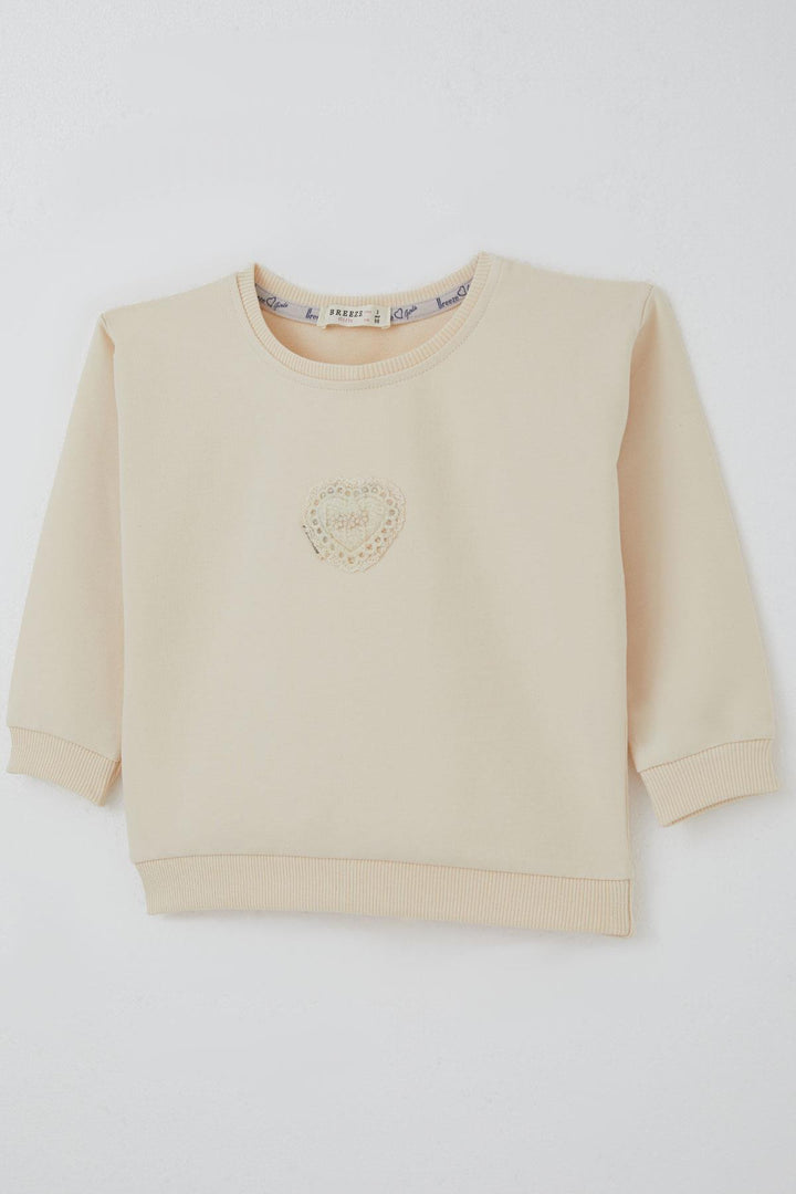 BRE Breeze Kız Çocuk Sweatshirt Güpürlü Kalp Arma Detaylı 2-6 Yaş, Krem - Trujillo Alto